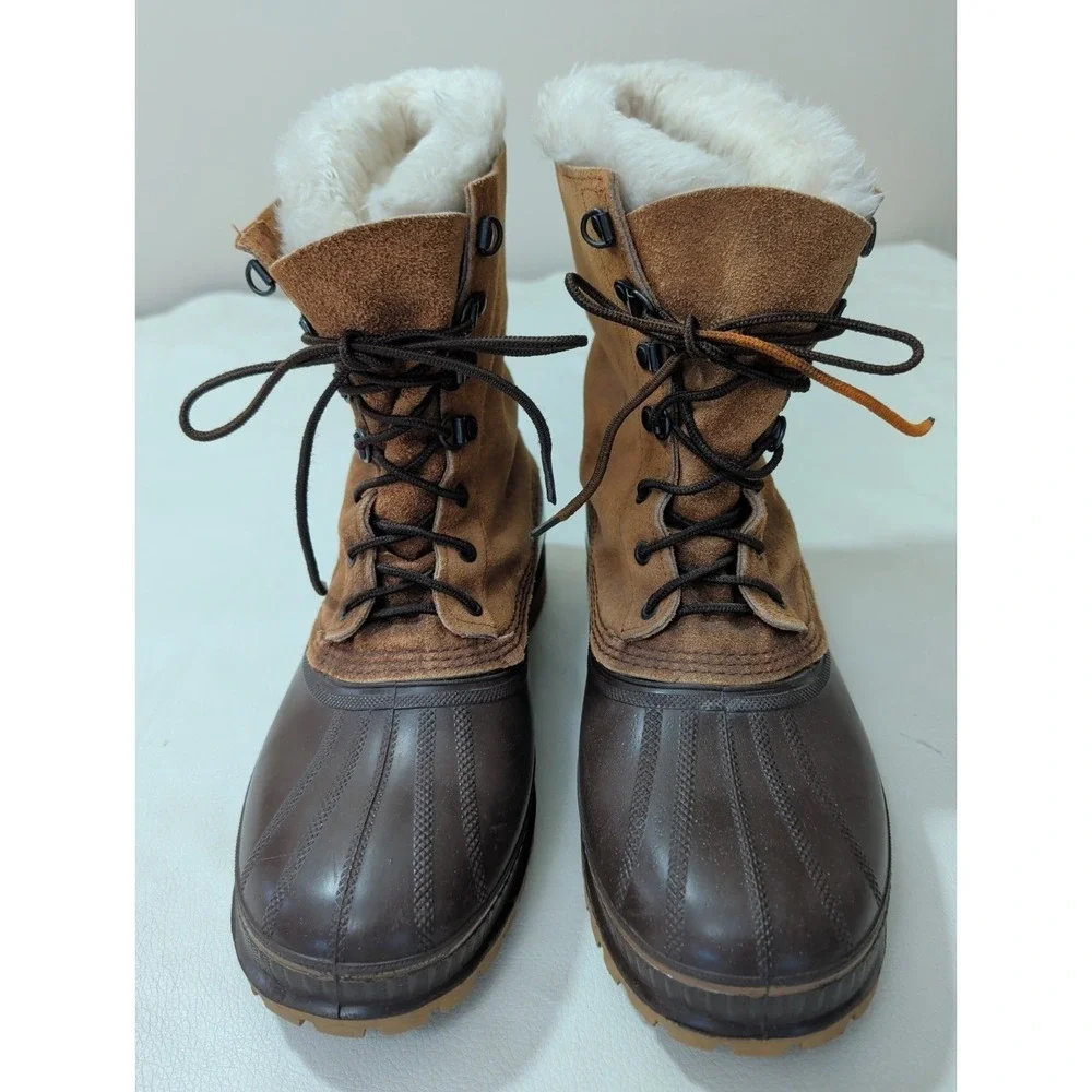 Sorel Kaufman Caribou Winter Boots Men 11 Brown Fur Lined Waterproof Steel Shank